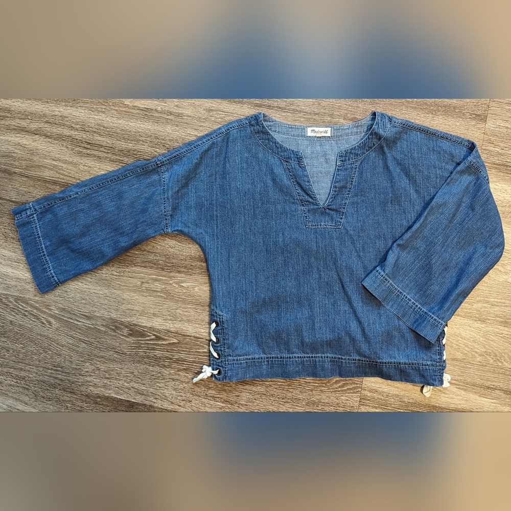 MADEWELL Denim Chambray Split Neck Top